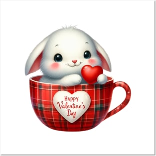 Valentine Rabbit In Tea Cup Posters and Art